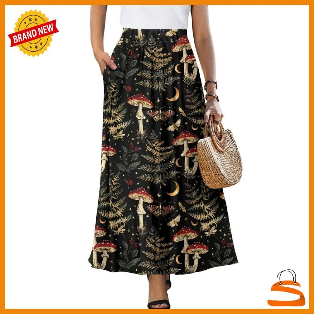 Women's Maxi Pleated Skirt High Waist Flowy with Pockets Ankle Length